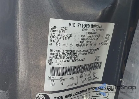 2013 Ford F-150 Fx4 from USA, damaged, VIN 1FTFW1ET3DFB49152
